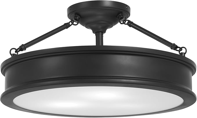 Minka Lavery 4177-66A Harbour Point Semi-Flush, 3-Light, 300 Total Watts, 19-in H x 9.63-in W, Coal Black