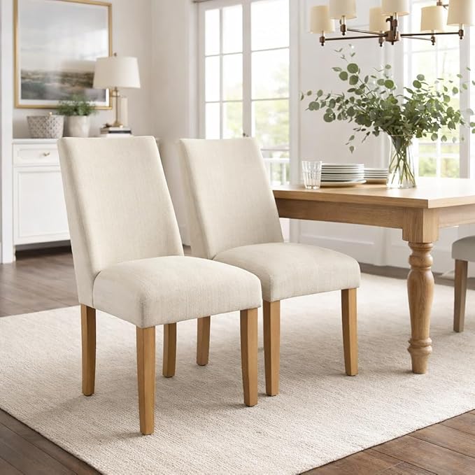 Homepop Home Decor | Upholstered Modern Curved Back Dining Chair | Single Dining Chair | Decorative Home Furniture, Linen Cream (Single Pack)