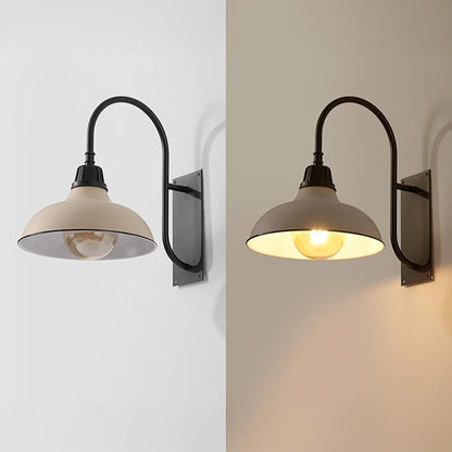 JONATHAN Y 12.25" Matte Almond/Black 1-Light Farmhouse Gooseneck Outdoor Wall Sconce Lamp, with Black Metal Bowl Shade, Industrial Iron LED Porch Light for Patio Garage Entryway (JYL7614J)