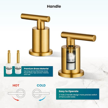 gotonovo 3 Hole 2 Handles Lavatory Basin Bathroom Sink Faucet with Pop Up Drain with Hot and Cold Mixer Valves 8 Inch Widespread Bathroom Faucet Dark Gold
