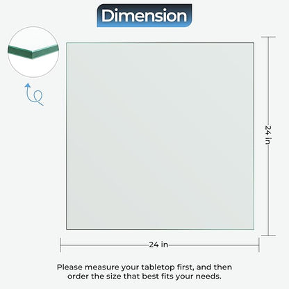STONELITE FURNITURE 24" inch Square Tempered Glass Table Top - 1/4 inch Thickness & Flat Polished Edge - Clear Surface & Scratch Resistant - Ideal for Dining Room, Kitchen, Patio & Coffee Tables