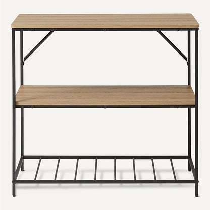 Amazon Basics Kitchen Island with 3 Storage Shelves, Black and Oak Effect