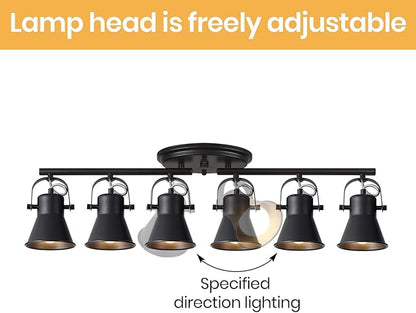 KEESFU 6-Light Track Lighting Kit,Black Semi Flush Mount Ceiling Light with 6 Rotatable Light Heads,Modern Accent Lighting for Livingroom,Bedroom,Hallway,Art Wall,Bathroom,Kitchen.(6-Light)
