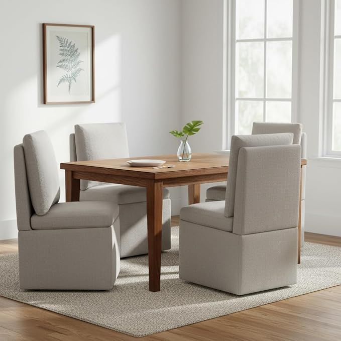 KISLOT Upholstered Dining Chairs with Casters, Modern Dining Room Chairs Set of 2 with Hidden Storage & 4 Wheels, Single Sofa Chair for Kitchen, Reading Room, Waiting Room, Taupe