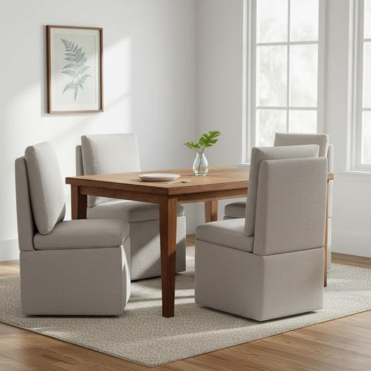 KISLOT Upholstered Dining Chairs with Casters, Modern Dining Room Chairs Set of 4 with Hidden Storage & 4 Wheels, Single Sofa Chair for Kitchen, Reading Room, Waiting Room, Taupe (2 Box)
