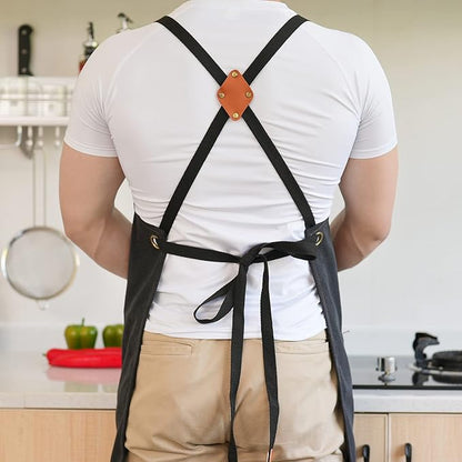 Aoomzoon Canvas Aprons for Men Chef Apron, Work Apron with Large Pockets - 16oz Heavy Duty Cross Back, BBQ, Cooking