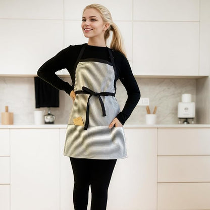 Kitchen Apron with 3 Pocket, Adjustable Server Apron, Waitress Apron with Pockets Stripes