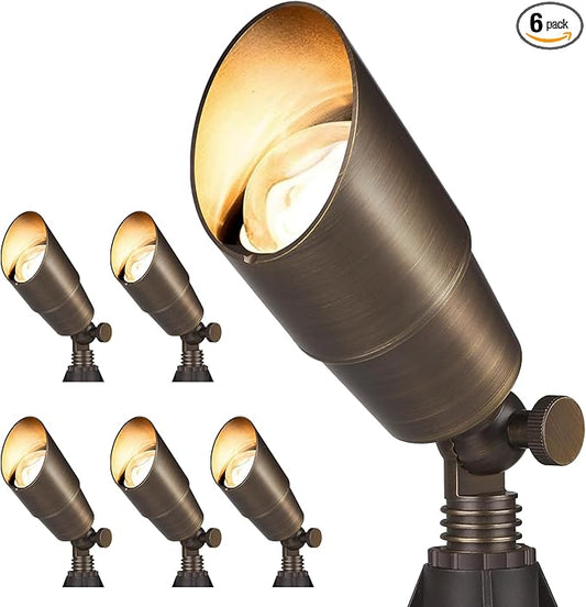 Gardencoin Solid Brass Outdoor Landscape Spotlights, 12V Heavy Duty Low Voltage LED Spot Light Waterproof for Garden and Yard Up Lighting, Bronze Accent Lighting Fixture Without MR16 Bulb, 6 Pack