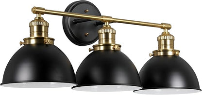 Design House Savannah Rustic Farmhouse 3-Light Bathroom Vanity Light, Dimmable, Satin Gold, Matte Black Metal Shade, 26 in x 9 in x 10.88 in, 588301-BGD