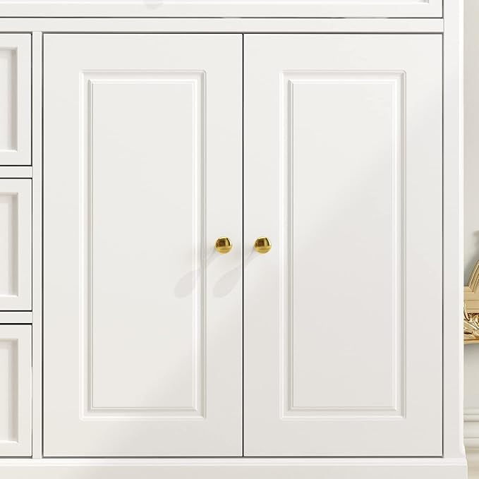 ECACAD Sideboard Buffet Cabinet with 4 Storage Compartments & 5 Drawers, Kitchen Console Table Storage Cabinet Coffee Bar for Living Room, Hallway, White