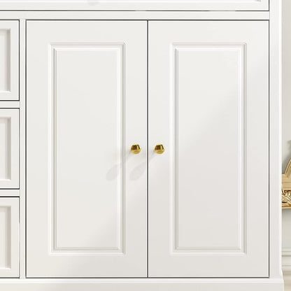 ECACAD Sideboard Buffet Cabinet with 4 Storage Compartments & 5 Drawers, Kitchen Console Table Storage Cabinet Coffee Bar for Living Room, Hallway, White