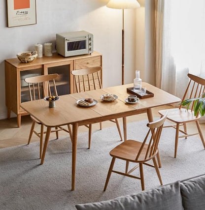 Solid Oak Extendable Dining Table for 4-6 People, 47.2 to 63 Inch, Seamless Expansion, Round Corner Design with Diagonal Legs, Farmhouse Kitchen Table for Small Spaces (Natural)
