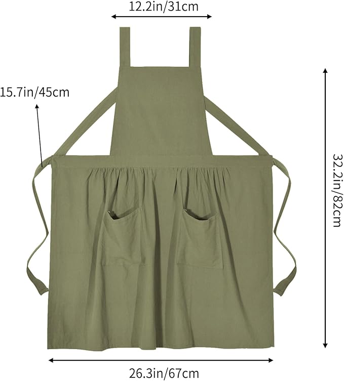 Pinknoke Cotton Linen Pinafore Apron Dress for Women with Pockets Cute Art Chef Aprons for Kitchen Baking Gardening Painting