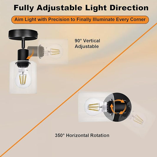 HiBay 1-Light Black Track Lighting Fixture, Ceiling or Wall Mount Adjustable Spotlight with Glass Shade, Modern Farmhouse Industrial Light for Bathroom Vanity, Bedroom, Hallway, E26 Base