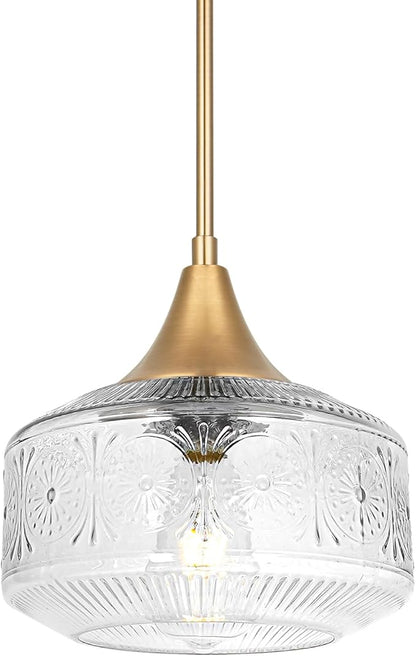 9'' Vintage Gold Pendant Light with Clear Glass, Adjustable Pendant Lighting for Kitchen Island Brushed Pendant Lights Convertible Ceiling Mount Or Hanging Fixture for Hallway Bathroom,Brown Bronze