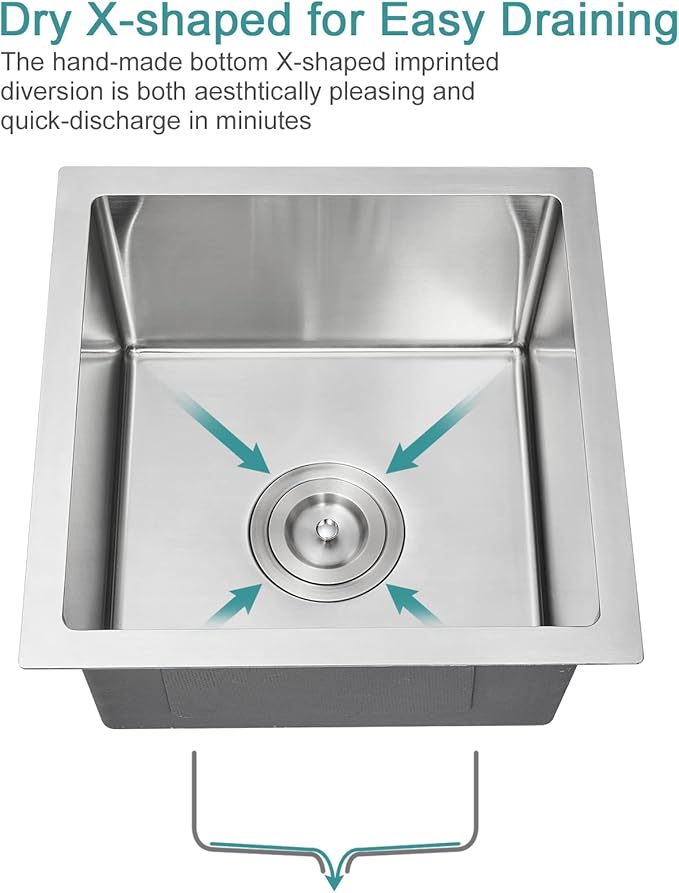 18 inch Bar Sink, KINKIB 18 x 18 x 9 inch Undermount Bar or Prep Kitchen Sink, Handmade Single Bowl T-304 Stainless Steel Small Kitchen Sink with Strainer