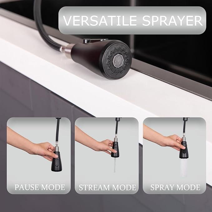 HOTIS Black Kitchen Faucet, Single Handle Matte Black Kitchen Faucets with Pull Down Sprayer, Stainless Steel Suitable for 1 or 3 Hole Sinks for Farmhouse, RV, Laundry, Bar, HT-KYT010B-D-new