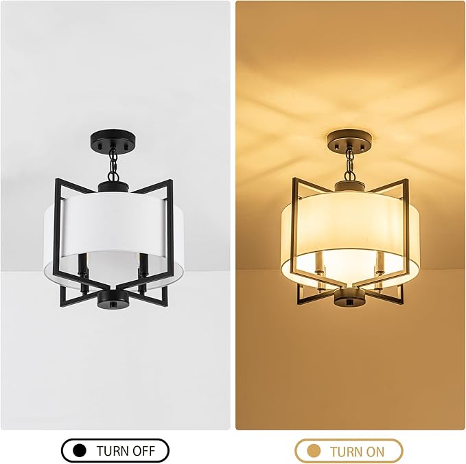 Modern Drum Chandelier Kitchen Island Lights, 4 Light Adjustable Rustic Island Pendant Lighting, Black Farmhouse Dining Room Hanging Light Fixture for Bedroom Living Room Hallway