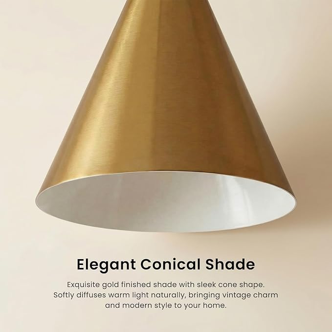 Vintage Modern Metal Conical Wall Sconce - Retro Gold Wall Lamp, Decorative Inspired Cone Black Wall Mount Lighting Fixture for Bedroom, Living Room, Hallway(9.8“L x 9.8" W x 12.5" H Gold)