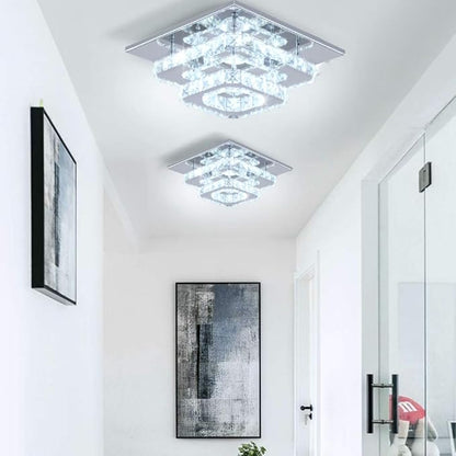 Mini Chandelier LED Crystal Ceiling Light 2 Layers Flush Mount Ceiling Light Modern Chandelier Lighting for Hallway Staircase Kitchen Bathroom (Multicolor,Control by Switch)