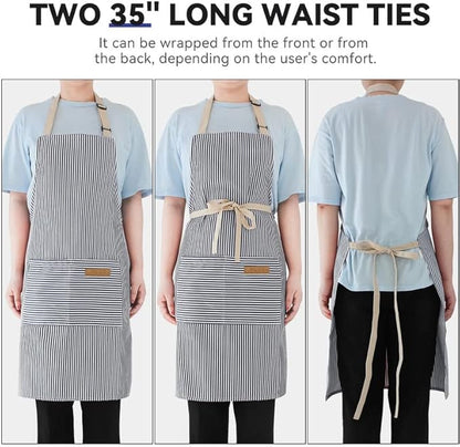 NLUS 2 Pack Kitchen Cooking Aprons, Adjustable Bib Soft Chef Apron with 2 Pockets for Men Women (Blue Pinstripes/Pink Pinstripes)