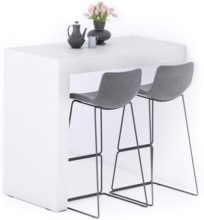 Mobili Fiver Evolution Tall Kitchen Bar Table Made in Italy | Space Saving, Wall-Mounted Counter Height Table for 4 | Breakfast Bar Table Top w/Cable Holder | Ashwood White | 47,2 in x 23,6" in