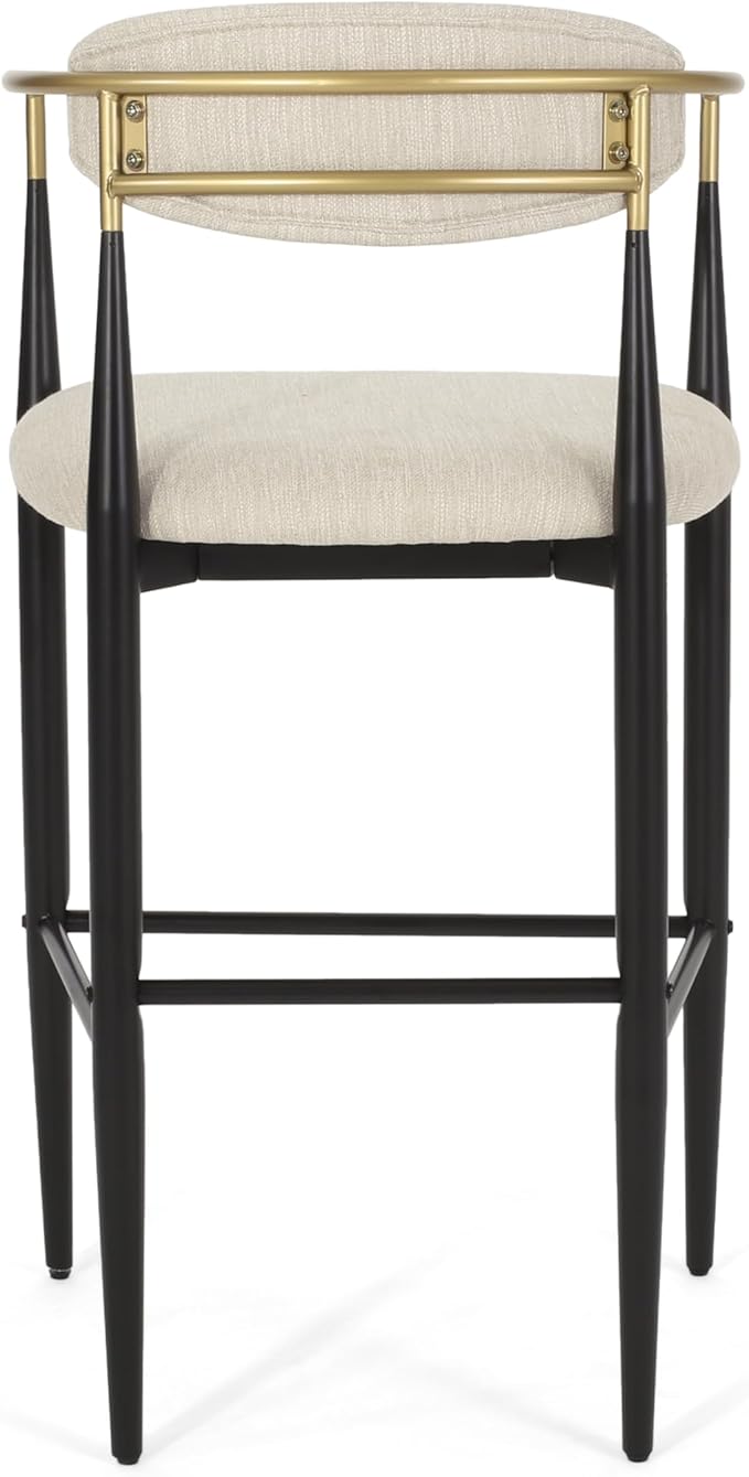 Gecheer Bar Stools Set of 2 with Backs, 29.75" Height for Kitchen Island, Beige Fabric & Iron Frame, 260 lbs Capacity Multiple Family Members can use it for Daily Dining, Resting YHS-N779P248198B