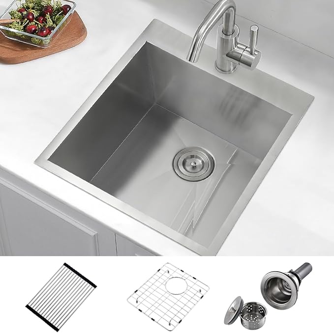 21 Stainless Steel Drop In Kitchen Bar Sink, Luckyhorse 21” x 21” x 10” 18 Gauge Stainless Steel Topmount Kitchen Outdoor Sink LH033L