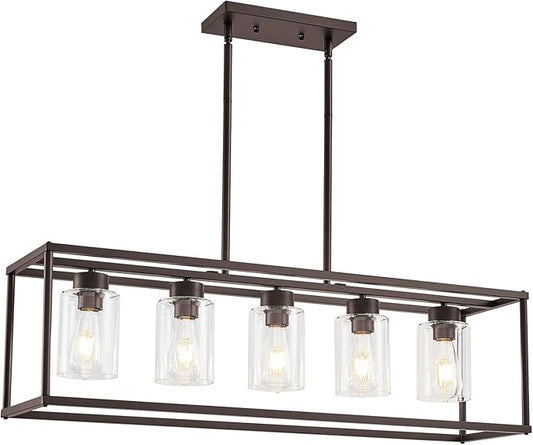 5 Light Oil Rubbed Bronze Dining Room Light Fixture Modern Farmhouse Chandelier Over Table Rectangle Kitchen Island Pendant Lighting Linear Chandelier Living Room Hanging Light Adjustable Height
