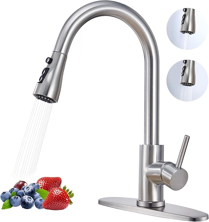 Brushed Nickel Kitchen Faucet with Pull Down Sprayer,304 Stainless Steel High Arc Single Handle Classic Sink Faucet with Pull Out Sprayer,Suitable for Farmhouse Camper Laundry Rv Bar