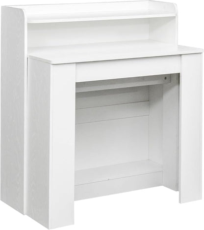 98.4" Wood Extendable Console Dining Table for 6 8 9, 3 in 1 Modern Farmhouse Rectangular Expandable Folding Dinner Table with Storage for Kitchen Dining Room Living Room, Small Space White