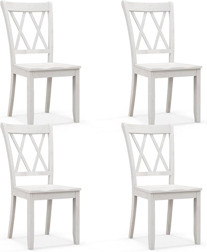 Giantex Wood Dining Chairs Set of 4 White, Rustic Armless Kitchen Chairs w/Rubber Wood Frame, Cross Back, Contoured Seat, Farmhouse Wooden Side Chairs, High Back Kitchen Chairs for Home Dining Room