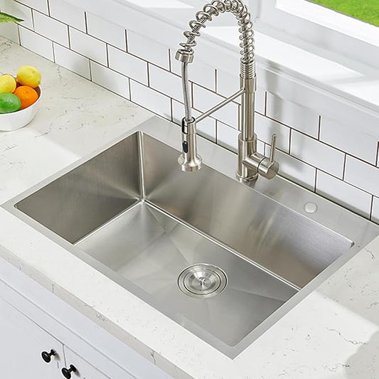 33x22 Inch Drop In Kitchen Sink, Topmount Stainless Steel Brushed Nickel Single Bowl Kitchen Sink, Extra-thick 16 Gauge For RV Laundry Utility with Dish Grid and Basket Strainer YSD013