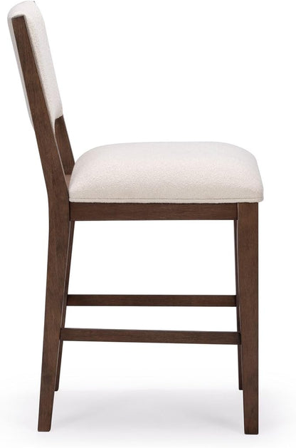 Plank+Beam Sereno Counter Stool, 24", Set of 2, Sturdy Wood Modern Kitchen Counter Height Stool, Upholstered Cushion Counter Chair with Back, Walnut/Ivory