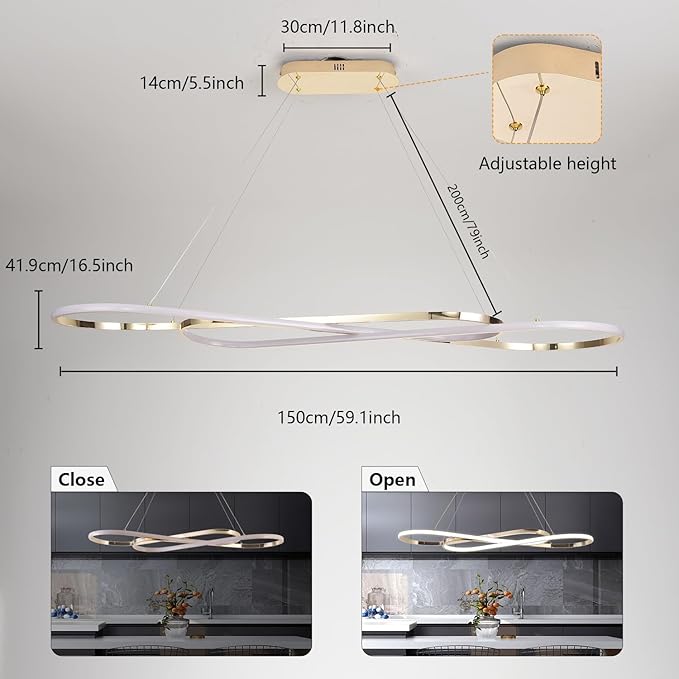 Dimmable Modern for Dining Room Chandelier Light Fixture Over Table with Remote