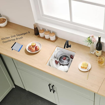 White Bar Sink Undermount, 13 x 13 Inch Small Kitchen Sink Granite Quartz Wet Bar Single Bowl Deep Basin and Mini Squeegee Combo