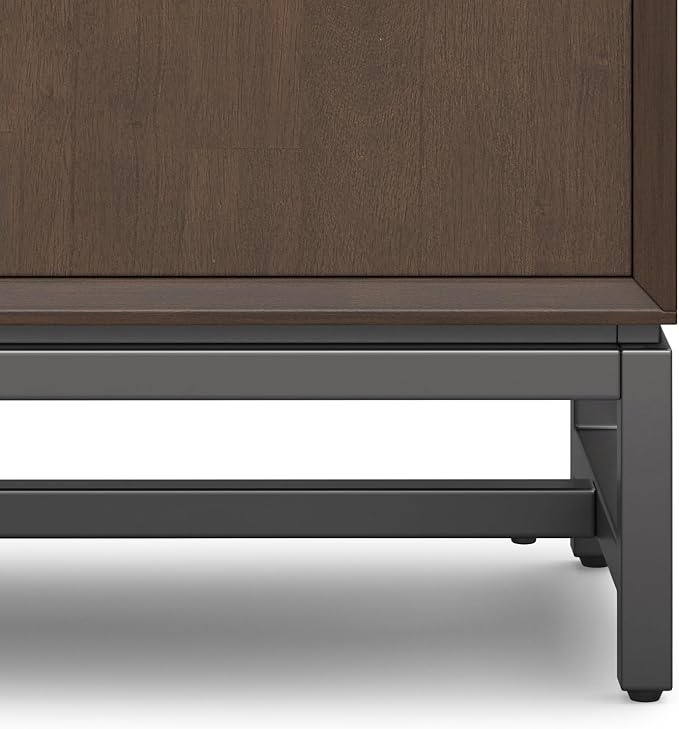 SIMPLIHOME Banting Storage Cabinet - 32 inch Wide Solid Wood Low Cabinet in Walnut Brown, Modern Industrial Sideboard for Living Room, Entryway, or Dining Room with Metal Base and Adjustable Shelves