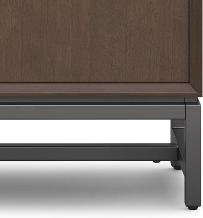 SIMPLIHOME Banting Storage Cabinet - 32 inch Wide Solid Wood Low Cabinet in Walnut Brown, Modern Industrial Sideboard for Living Room, Entryway, or Dining Room with Metal Base and Adjustable Shelves