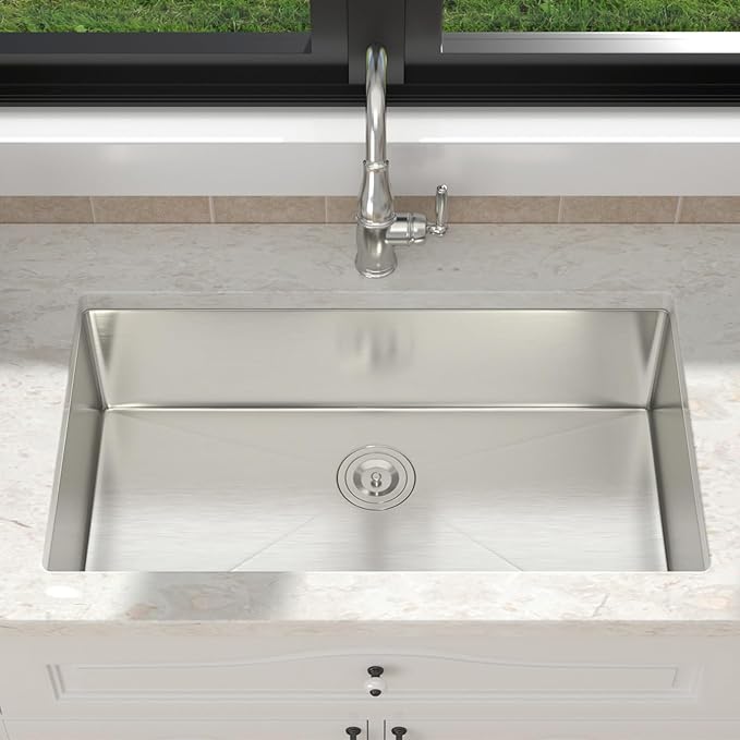 30 Inch undermount Kitchen Sink 18 Gague Stainless Steel Handmade Sink Single Bowl Large Deep Under Counter Sinks,30"x18"x9"