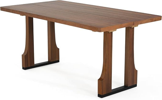 BROVAVE 63" Scratch-Resistant MDF Island Table, Rustic Dining Table with Farmhouse Pedestal, Mid Century Dining Table with Easy Cleaning for Kitchens & Apartments, Walnut