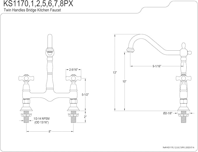 Kingston Brass KS1178PX Heritage 8-Inch Kitchen Faucet Without Sprayer, Brushed Nickel