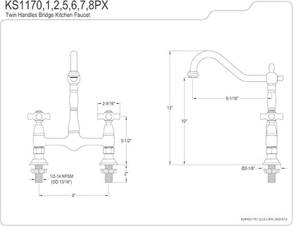 Kingston Brass KS1178PX Heritage 8-Inch Kitchen Faucet Without Sprayer, Brushed Nickel