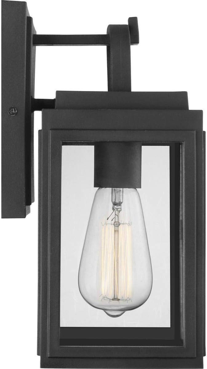 Progress Lighting Grandbury Collection 1-Light Clear Glass Farmhouse Outdoor Small Wall Lantern Light Textured Black, 11.88x5.5x6.5