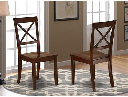 East West Furniture BOC-MAH-W Boston Dining Chairs - Cross Back Wood Seat Kitchen Chairs, Set of 2, Mahogany