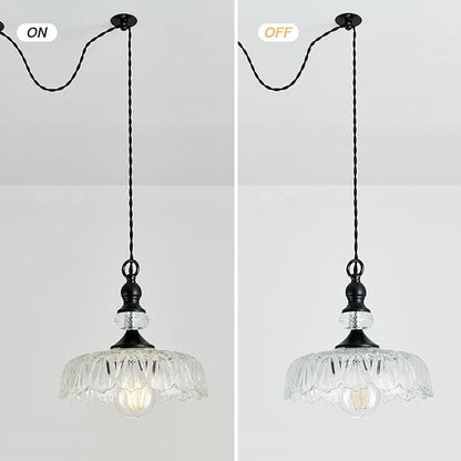 CVKASH Plug in Glass Pendant Light Fixture Black Vintage Adjustable Chandelier Hanging Ceiling Light for Farmhouse Hallway Bedroom Foyer Kitcken Dining Room Island.