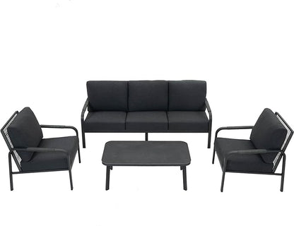 4-Piece Aluminum Outdoor Sofa Set with Coffee Table – 3-Seat Sofa and Rattan-Style Backrests, Perfect for Patio, Balcony, Garden (Grey)