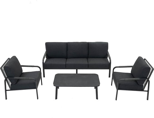 4-Piece Aluminum Outdoor Sofa Set with Coffee Table – 3-Seat Sofa and Rattan-Style Backrests, Perfect for Patio, Balcony, Garden (Grey)