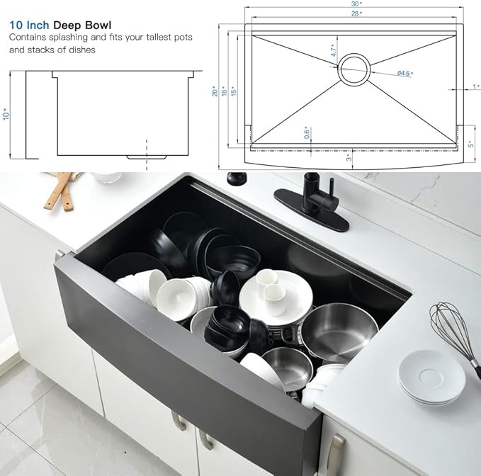 30 Inch Black Stainless Steel Farmhouse Sink Workstation-Bokaiya 30x20 Farmhouse Apron Front Kitchen Sink Black Stainless Steel 16 Guage Single Bowl Farmer Sinks with Cutting Board