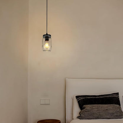 Black Pendant Lights, 2 Pack Clear Glass Pendant Lights Kitchen Island, Farmhouse Mason Jar Pendant Lighting, Mini Hanging Lights for Kitchen Sink Dining Room Bedroom Hallway