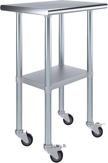 Stainless Steel Work Table with Wheels | NSF Kitchen Island Food Prep | Laundry Garage Utility Bench (Table + Wheels, 24" Long x 18" Deep)
